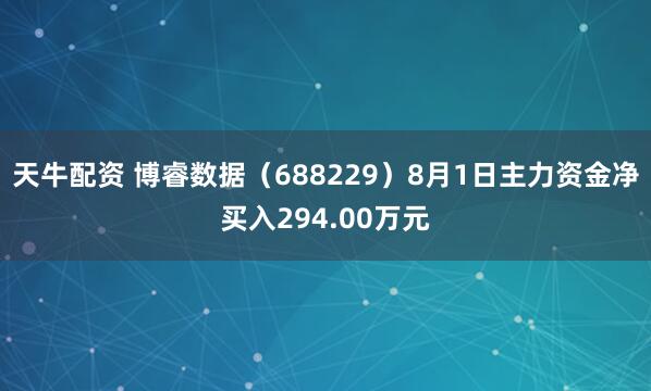 天牛配资 博睿数据（688229）8月1日主力资金净买入294.00万元